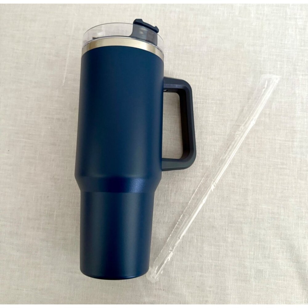 40 Oz Navy Blue Vacuum Insulated Stainless Steel Tumbler Handle Lid Straw Cup